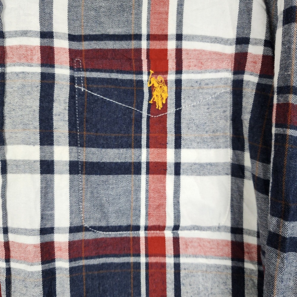 US Polo Assn Button Down Shirt Mens 2XL Navy Red White Plaid Long Sleeve Logo - Picture 4 of 9